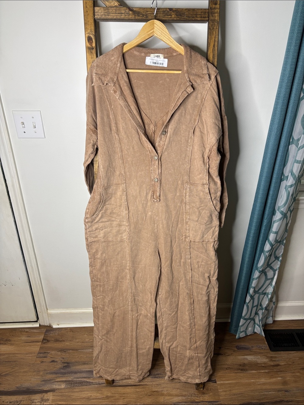 J. her Relaxed Utility Jumpsuit in Tan Latte Size L
